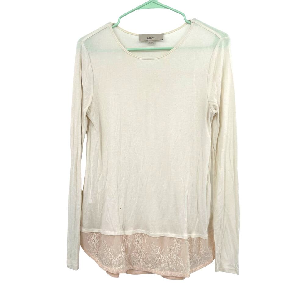 Loft Size Medium Long Sleeve Blouse Top Shirt Cream Layered Look‎ Modal Blend